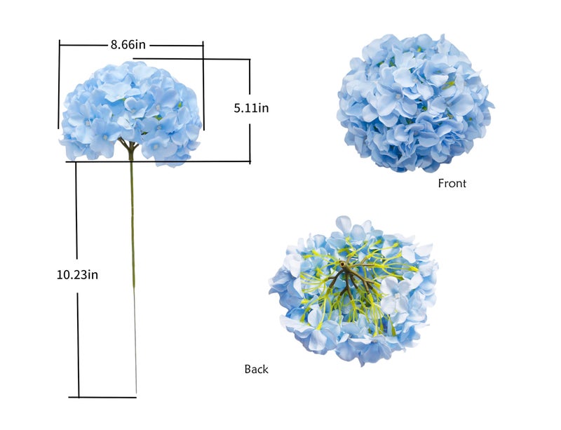 DuHouse Artificial Hydrangea Silk Flower Heads with Stem Fake Blue Hydrangea Bigger Flowers for Wedding Home Garden Centerpiece Pack of 6 - Image 4